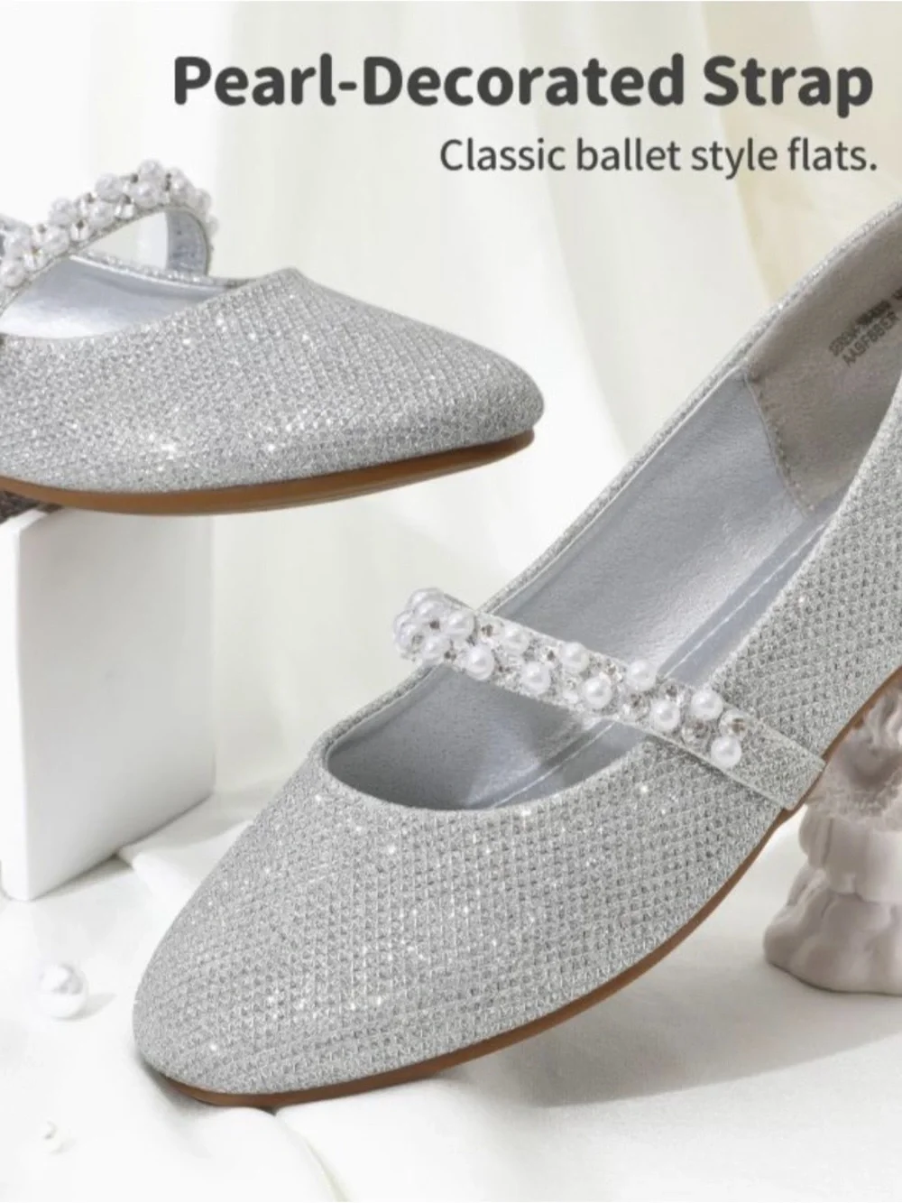NIB DREAM PAIRS Girls Silver Glitter Pearl Mary Jane Flats